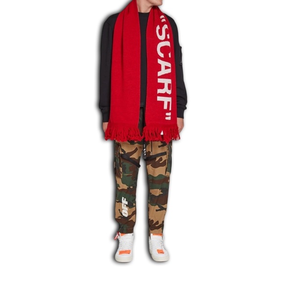 Off-White Wool Red and White Fringed Tassel Scarf Intarsia-knit Extra Long Scarf - Picture 8 of 8